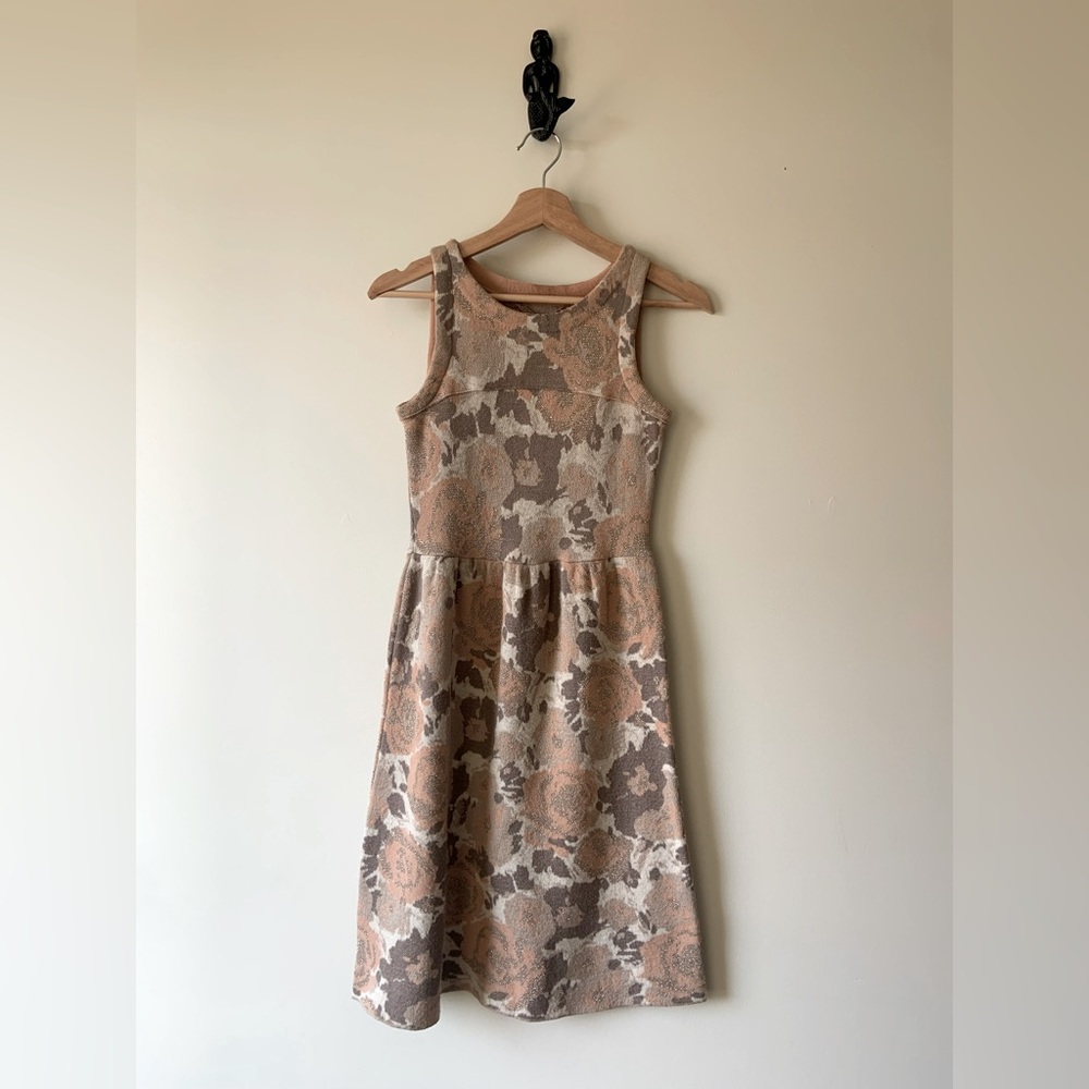 Knitted and Knotted,  neutral floral wool blend XS pencil dress